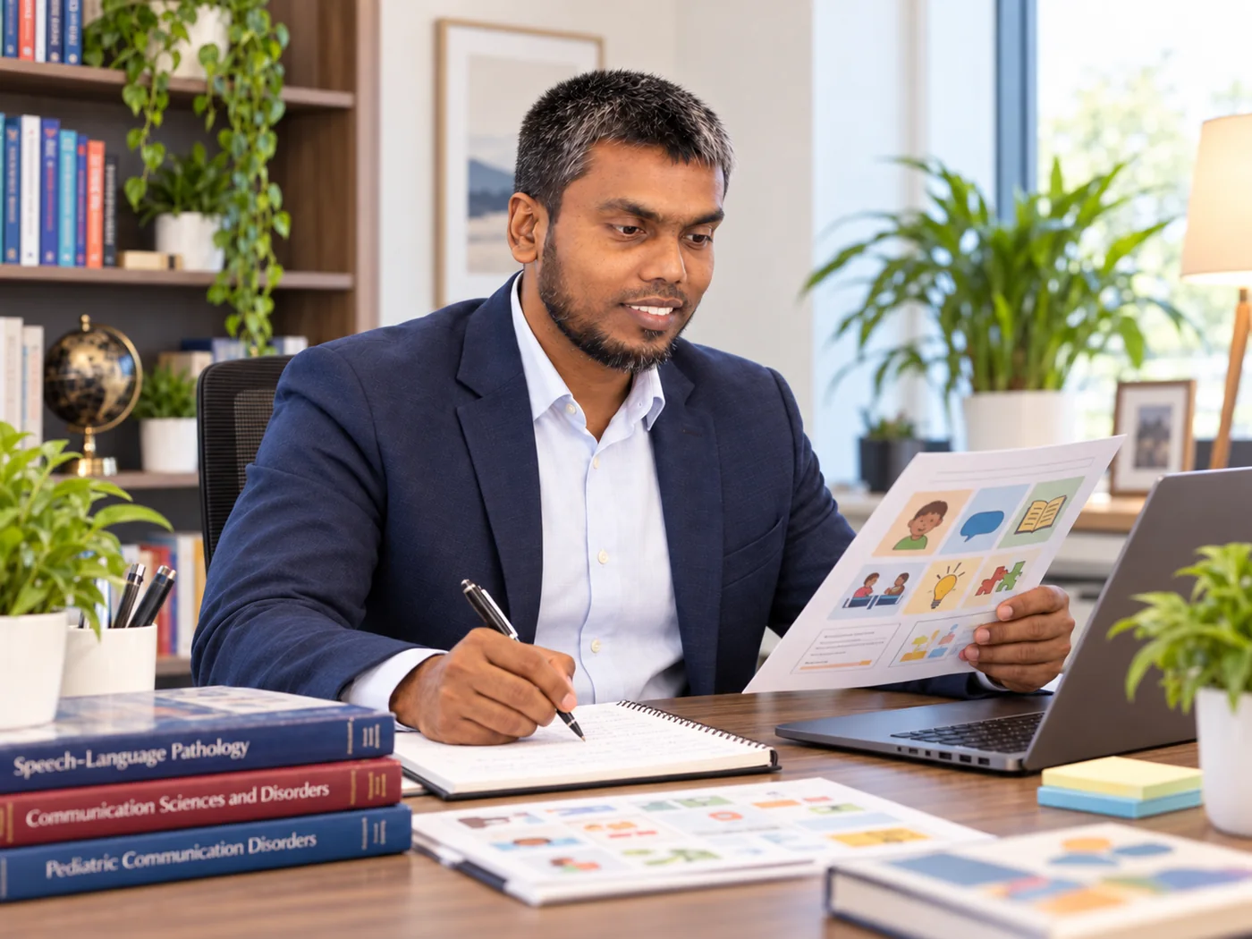 Md Sharif Al Mamun reviewing speech-language resources and notes